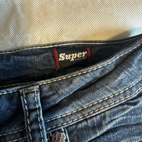 Silver Cropped Jeans Embroidered Pocket Detail with Buttons Y2K 90s Low Rise - Picture 3 of 5